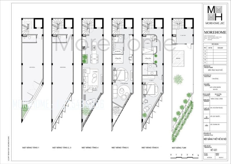 Thiết kế kiến trúc nhà phố 6 tầng hiện đại
